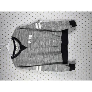 Victorias Secret Pink V neck MARLED Long Sleeve Logo sweater Shirt SMALL